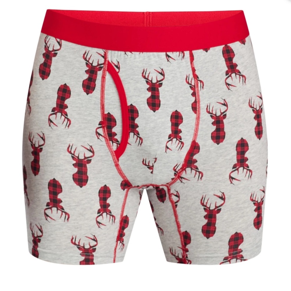 Plaid reindeer boxer briefs